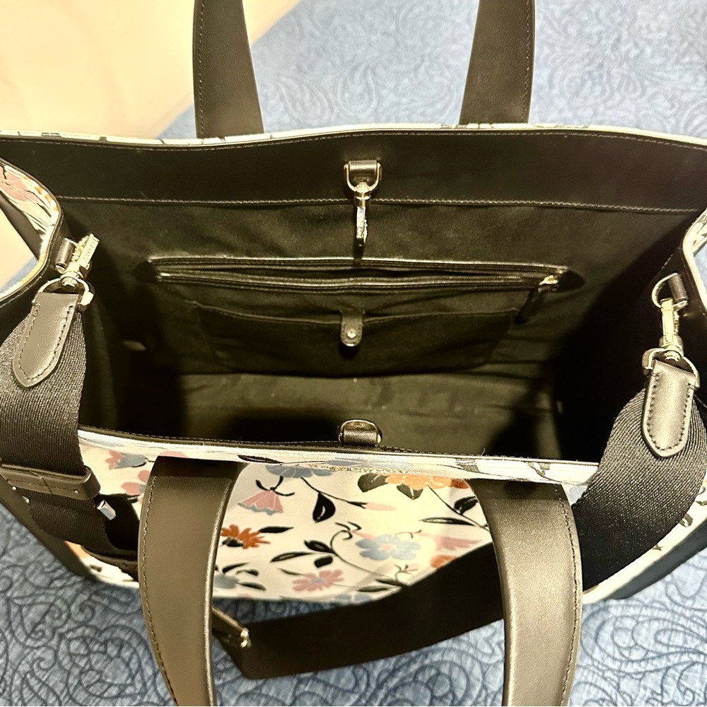 Kate Spade Jacquard Manhattan Tote in Floral Multicolor with Black Leather Trim - Picture 5 of 7